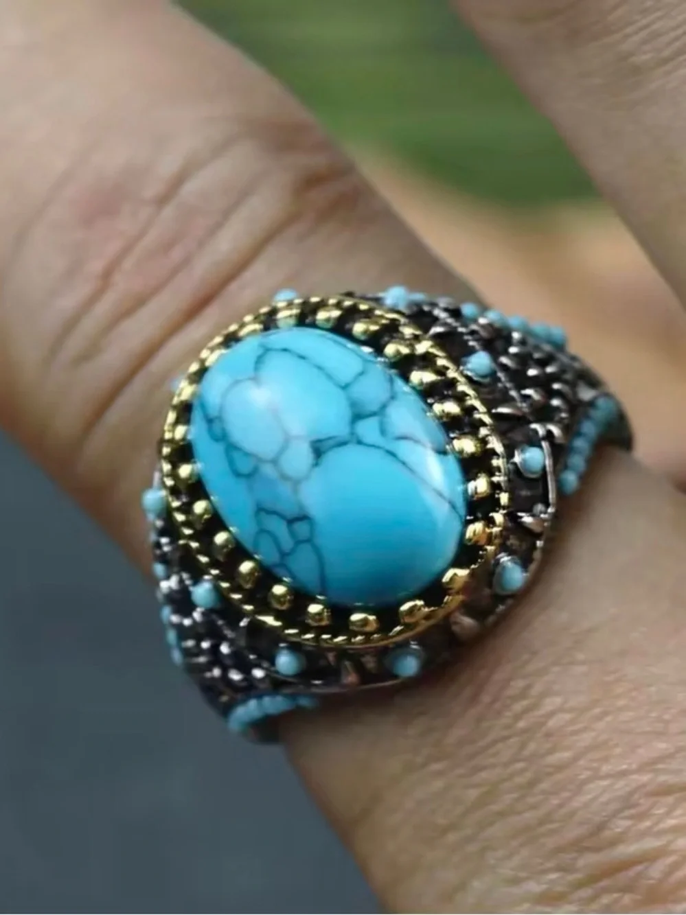 ✨NEW Bohemian Turquoise Stone Statement Ring - Vintage-Style